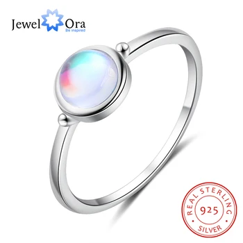 

JewelOra Genuine 925 Sterling Silver Rainbow Moonstone Rings for Women Female Wedding Band Simple Ring Silver 925 Fine Jewelry