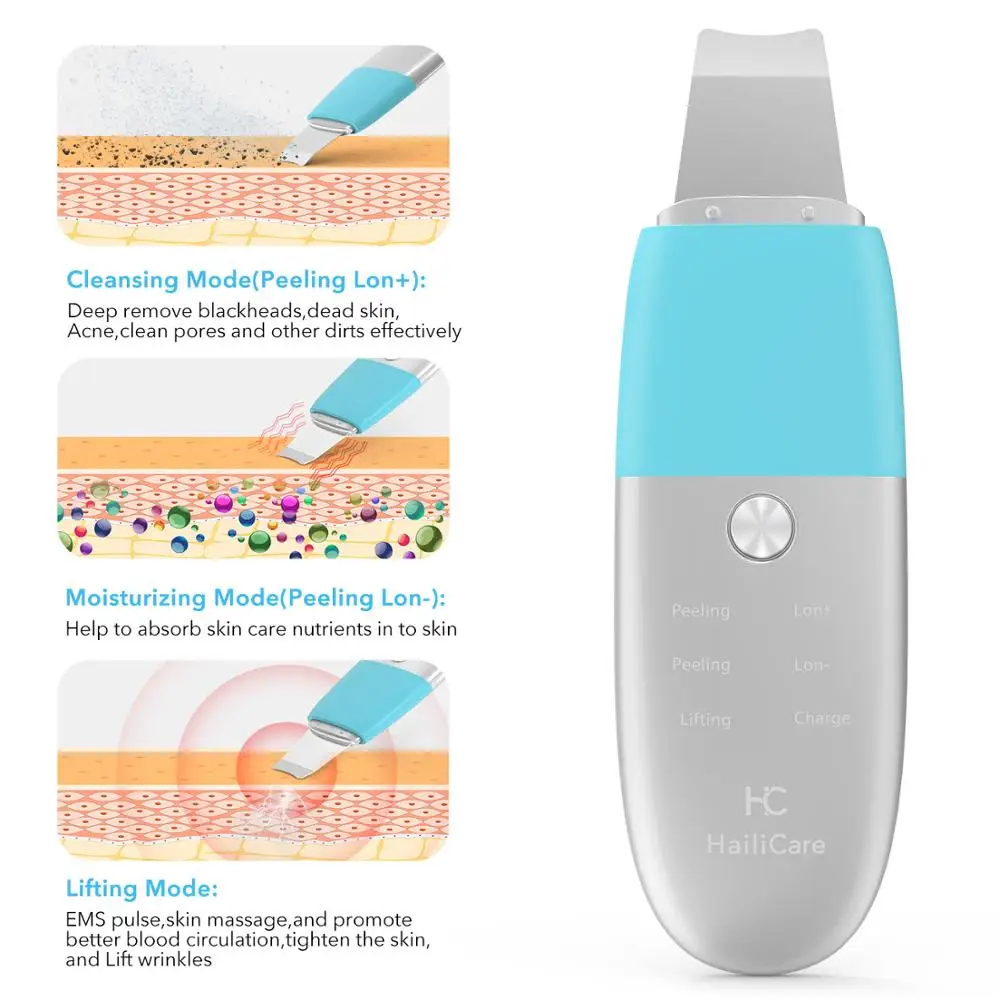 HailiCare Facial Skin Scrubber Blackhead Remover Ultrasonic Pore Cleansing Device Comedone Extractor Facial Lifting Tool