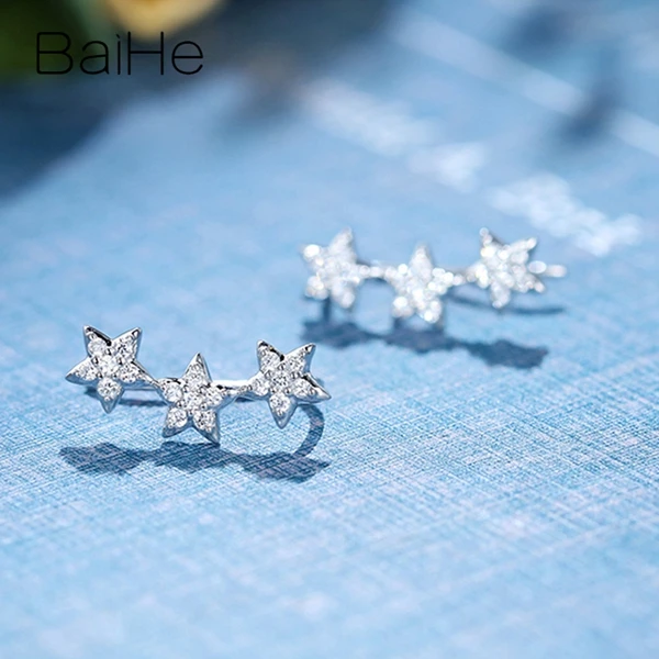 BAIHE, 14 к, белое золото, 0.30ct, H/SI, с натуральными бриллиантами, свадебные, вечерние, для помолвки, модные, ювелирные украшения, подарок, звезда, бриллианты, серьги