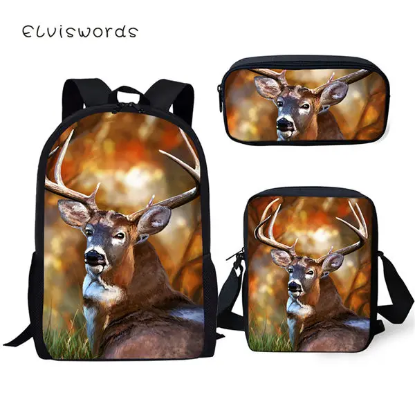 CDWX3876CEK ELVISWORDS комплект из 3 предметов, детский школьный рюкзак, художественный Фэнтези, олень, школьные сумки, Kawaii, животные, студенческий рюкзак/мешок с закрылками/пеналы для ручек - Цвет: CDWX3876CEK