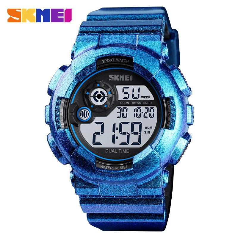 Black Blue SKMEI, мужские спортивные часы, противоударные и водонепроницаемые, военные часы, светодиодный дисплей, ударные цифровые часы, reloj hombre, 1583 часы - Цвет: Black Blue