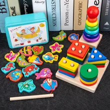 

Kids Montessori Toys Wooden Educational Boards Stack Building Blocks Puzzle Preschool Learning Toy for Boy Girl 2-7 Year Old