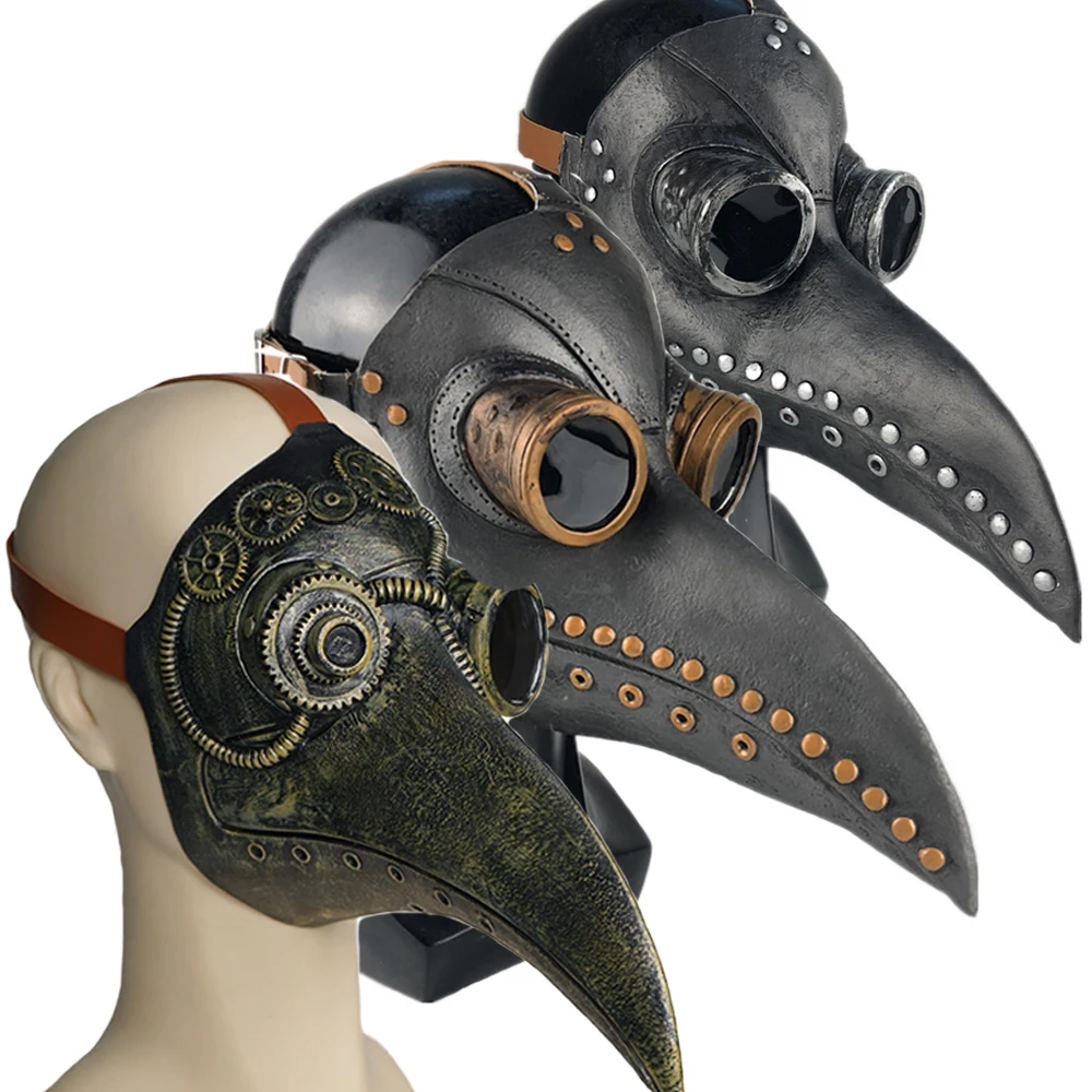 Snailify Black Plague Doctor Mask Latex Halloween For Adult Men Steam Beak Masks |