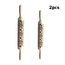 Деревянная ручка Скалка 2 шт Рождественская Скалка Выгравированная резная деревянная рельефная Скалка антипригарная надежная кухонная утварь