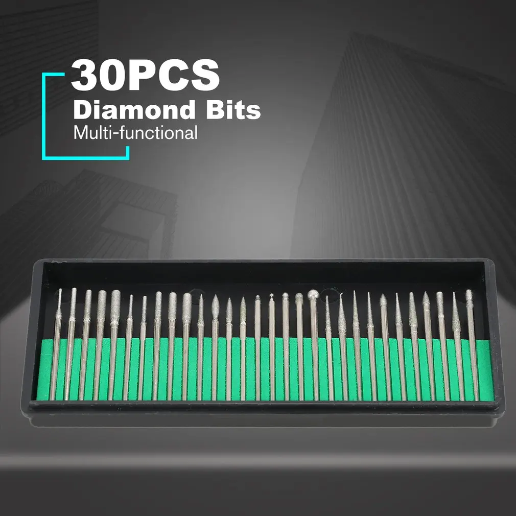 30PCS Diamond Burrs Grits Rotary Tool Drill Bit Manicure Pedicure Grinding Accessories Kit Wood Work Milling Nail Art Polish