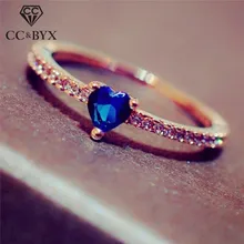 Кольца СС для женщин синий кубический цирконий в форме сердца Простые Модные ювелирные изделия розовое золото цвет кольцо Bijoux Femme Прямая CC2359