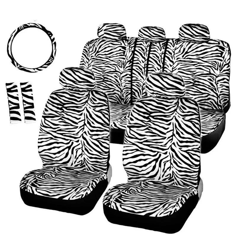 

Luxury Zebra Short Plush Car Seat Covers Universal Fit Most Car Seats With Steering Wheel Cover Shoulder Pad White Seat Cover