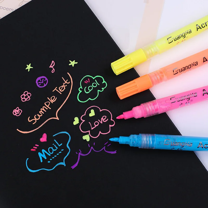 Seven Color Fluorescent Acrylic Pen Marker Pen Colorful Hand Account Beautiful Color Black Card Graffiti Small Fluorescent Pens