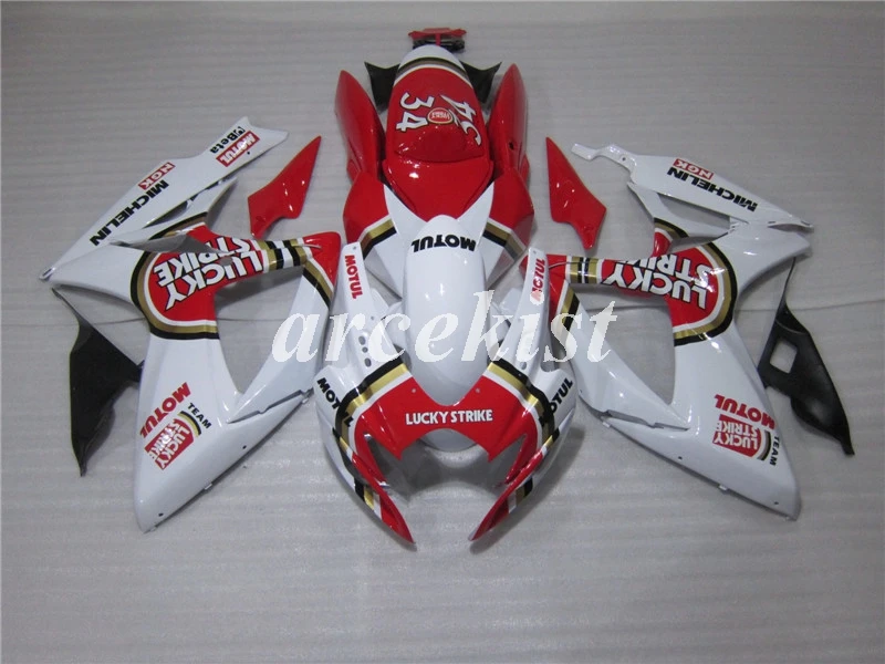 ABS мотоцикл Обтекатели наборы Подходит для Suzuki 2006 2007 GSXR600 GSXR750 GSX-R 600 750 K6 K7 06 07 Пользовательские красный белый lucky
