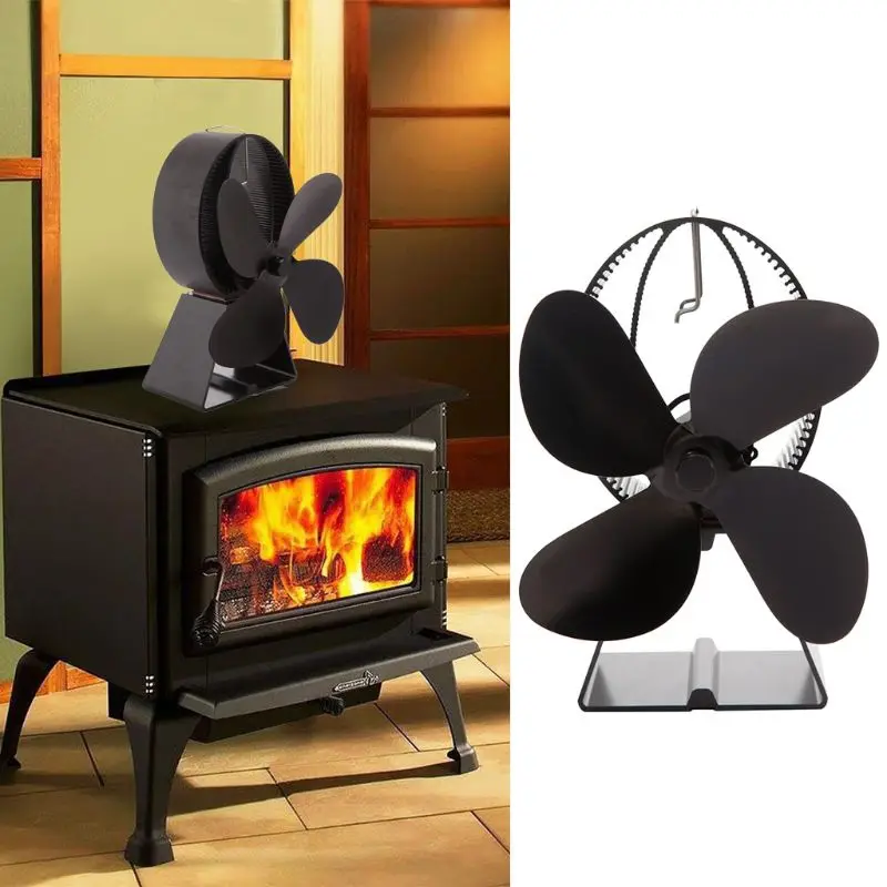 

Heat Self Powered Fireplace Stove Fan Quiet 4 Blades for Large Room Wood Log