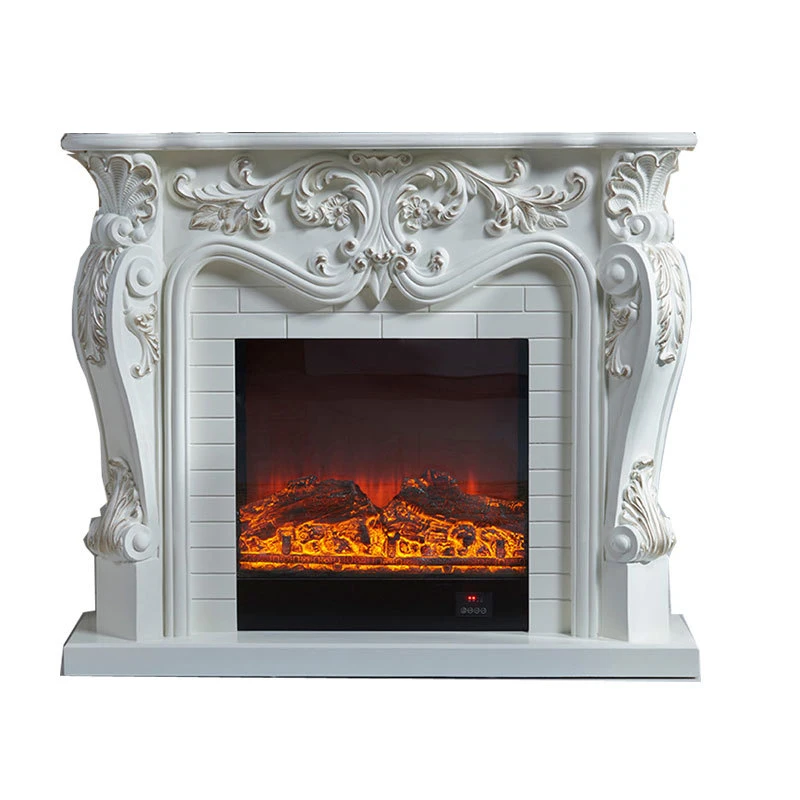 European Fireplace Set Carved Wood Mantel W120cm plus Electric Firebox Insert Living Room Decor LED Optical Flame Decoration
