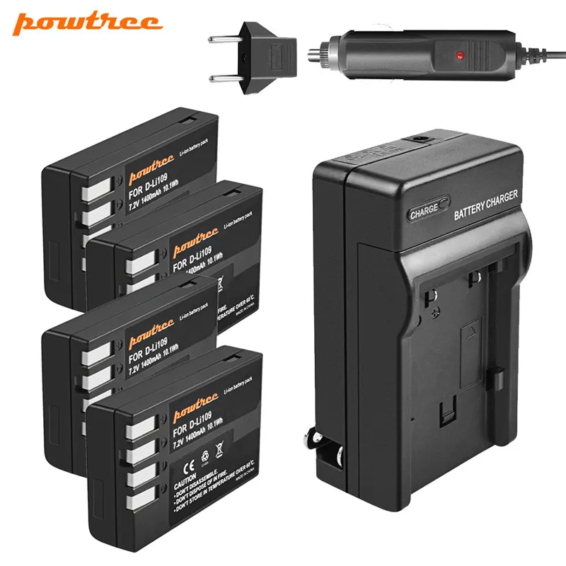 4 Battery Charger Powtree для PENTAX D-LI109 Li-Ion DLI109 D LI109 перезаряжаемая аккумуляторная батарея+ Автомобильное Зарядное устройство Заменить для Pentax K-30 K-50 K-500 K-S1 K-S2 - Цвет: 4 Battery Charger