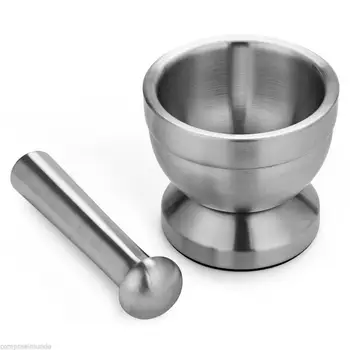 

Stainless Steel Mortar and Pestle Kitchen Garlic Pugging Pot Pharmacy Bowl For Powerder Grind Condiments Nuts Dried Herbal