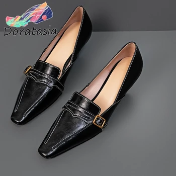 

DORATASIA Mature Shallow Office Pumps New Brand Pointed Toe Genuine Leather Pumps Women Casual Med Thin Heels Ol Shoes Woman