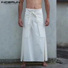 INCERUN модные мужские брюки Kilt Samurai s Kilts боевые искусства стиль Kendo юбки мужские ретро твердые военные длинные юбки 5XL