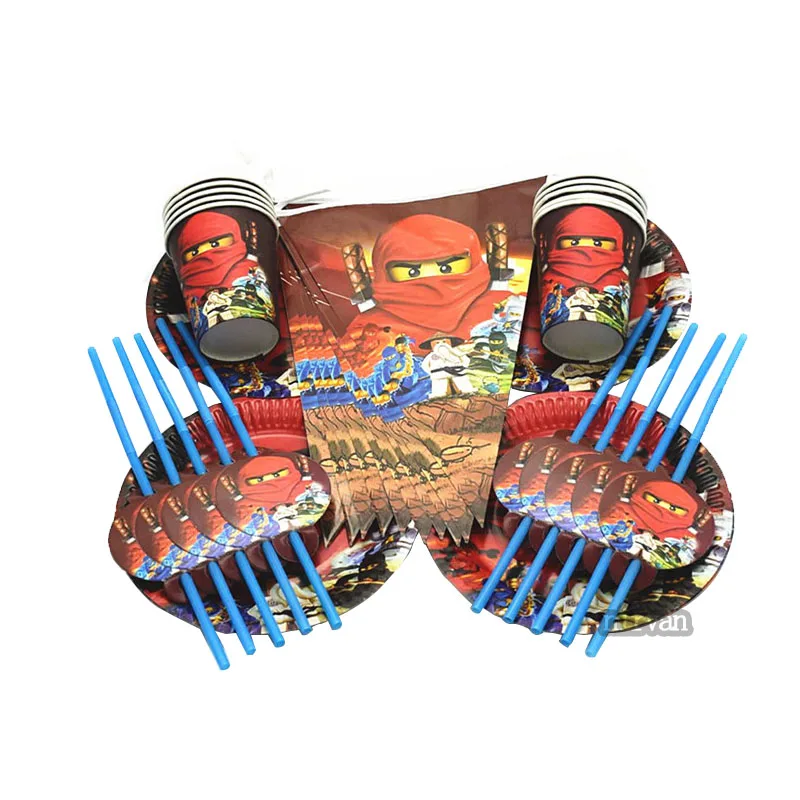 Прохладный ninjago ninja одноразовые столовые приборы на день рождения набор для 10/20 детей мальчиков чашки/тарелки/баннеры/соломинки baby shower события