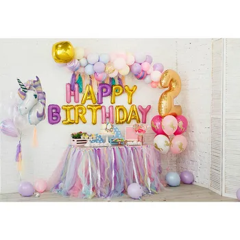 

Custom digital printing cloth 3 D happy birthday colorful balloons photo backgrounds for family party photography backdrops