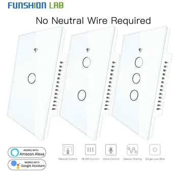 

RF433 WiFi Smart Wall Touch Switch No Neutral Wire Needed Smart Single Wire Wall Switch Work with Alexa Google Home 170-250V