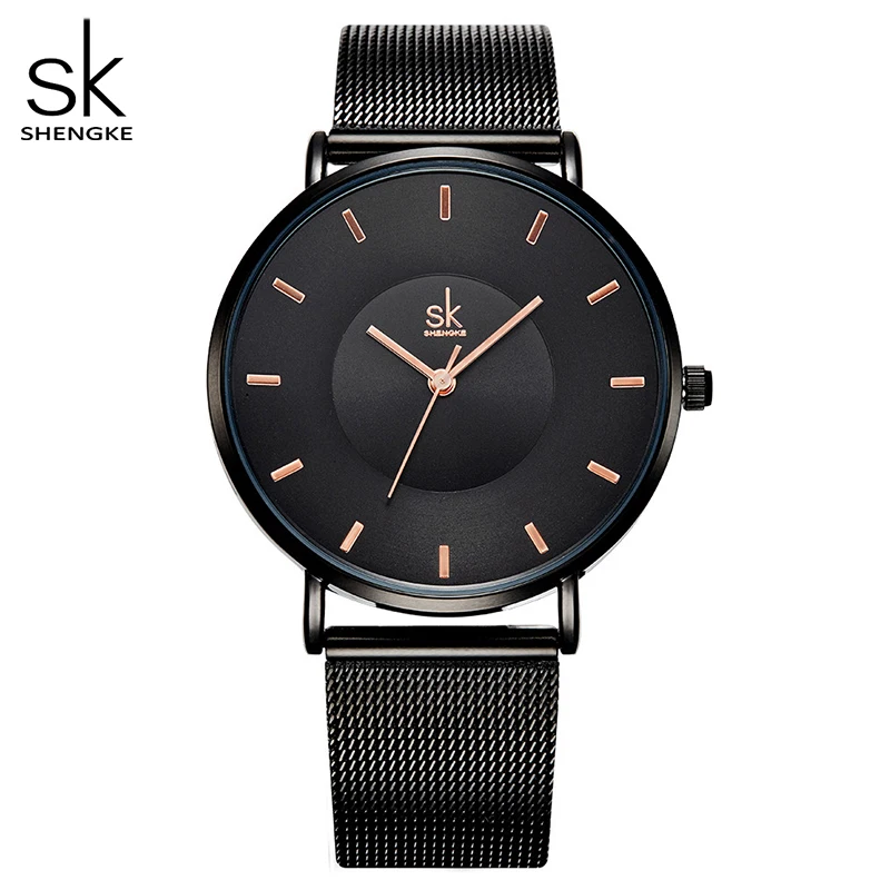 Quartz Watch Black Elegant Fashion High-Quality Ultra-Thin Shengke SK Dress Montre Woman