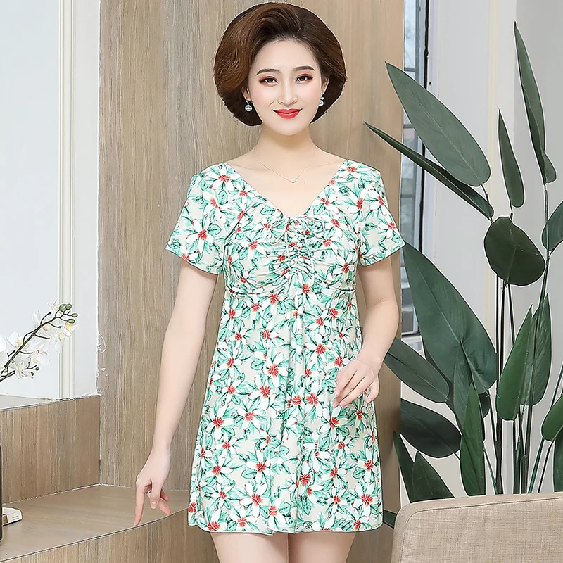 Женский сплошной купальник большого размера с коротким рукавом присборенный для