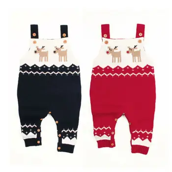 

Pudcoco US Stock 0-24M Toddler Baby Boy Girl Christmas Romper Sleeveless Knitting Print Deer Suspenders Warm Autumn Clothes