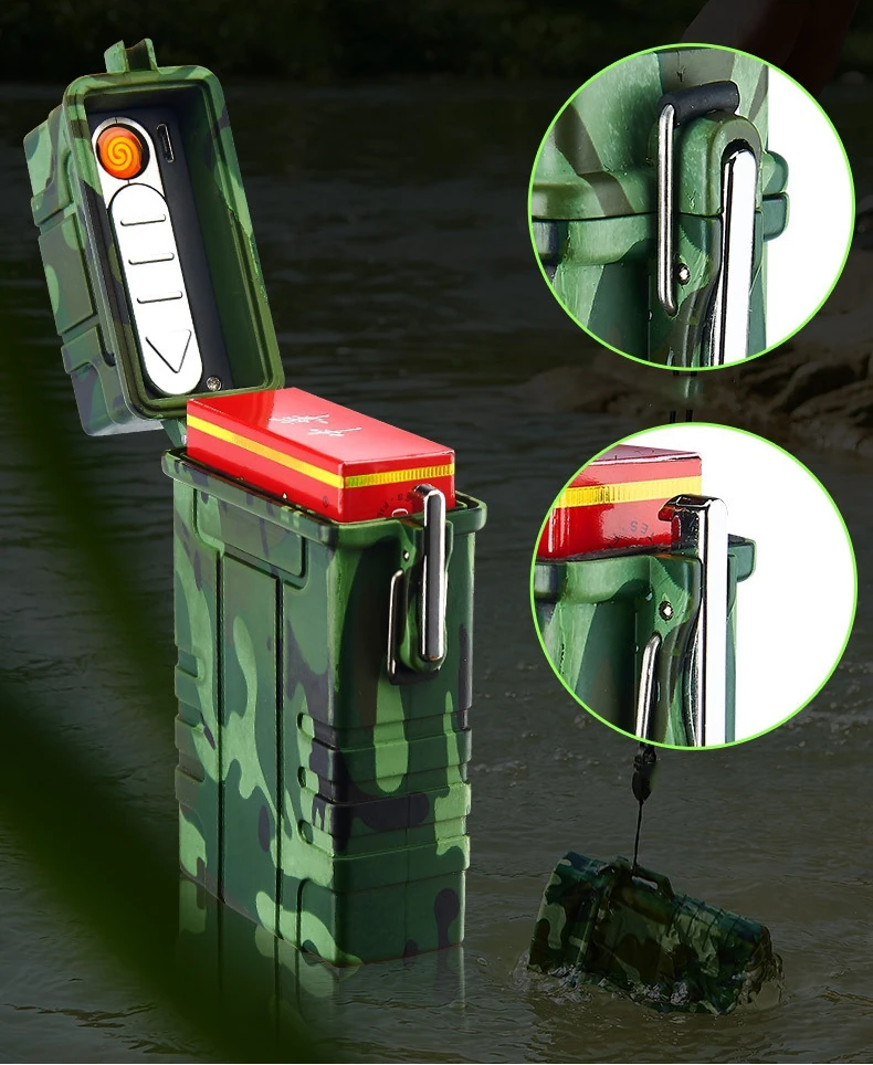 Waterproof USB Lighter New Cigarette Case Lighter Cigar Box Holder Windproof Gas Lighter Refillable Fire Butane Jet Hole