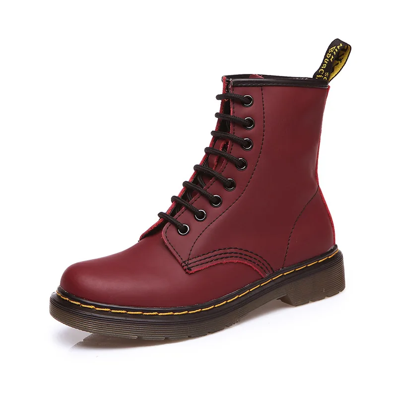 3.8CM Red Wine White/Black Leather Cross-tied Round Toe Thick Bottom Riding Boots Autumn Winter Flat Boots Women Platform Shoes - Цвет: 3.8CM Red Wine