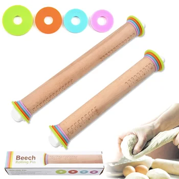 

Wooden Length Adjustable Rolling Pin For Dough Pastry Embossed Roller Pin With Stoppers Bakeware Tool Mold Cake Decorating Tools