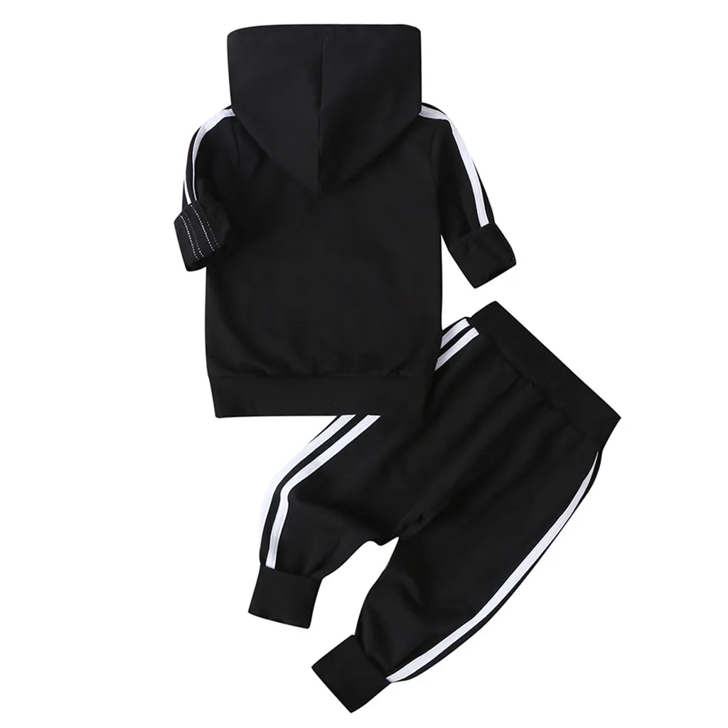 winter autumn fashion baby girl clothes Toddler Baby Boy Hooded Fashion Striped Zipper Coat Tops+Pants Trousers Clothing Set