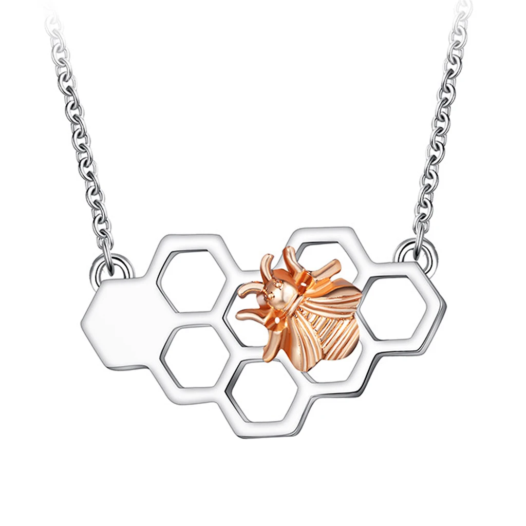Women Cute Simple Love Heart Honeycomb Beehive Bee Honeybee Necklace Pendant