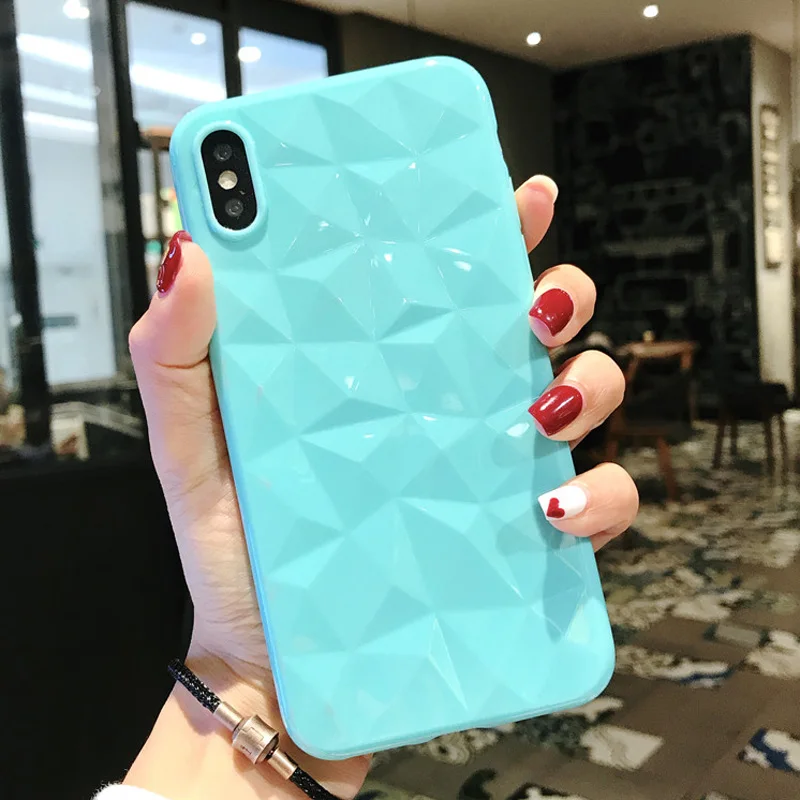 Защитный чехол для IPhone X 8 7 6 6s Plus мягкий Ультратонкий с алмазной текстурой синего