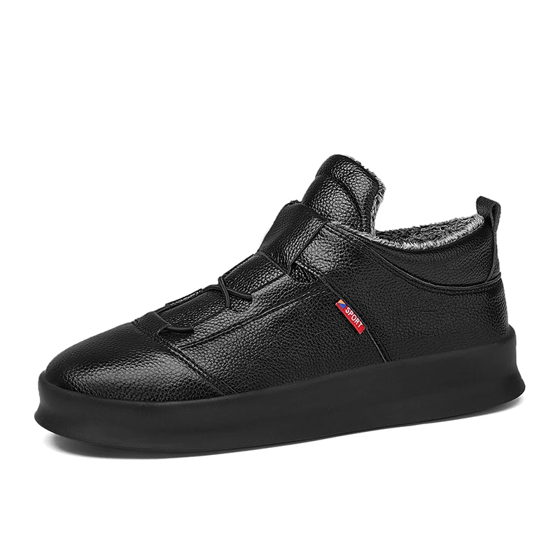 mocassin homme men sneakers casual leather plush winter warm walking shoes black non slip damping zapatos de hombre - Цвет: black plush