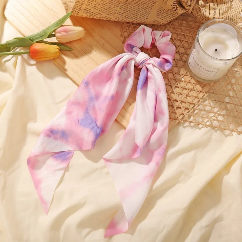 

DISCICI New Thin Dye Ribbon Elastic Rubber Bands Female Hair Band Chiffon Painting Hairband Fashion Hair Accessories WEA0068