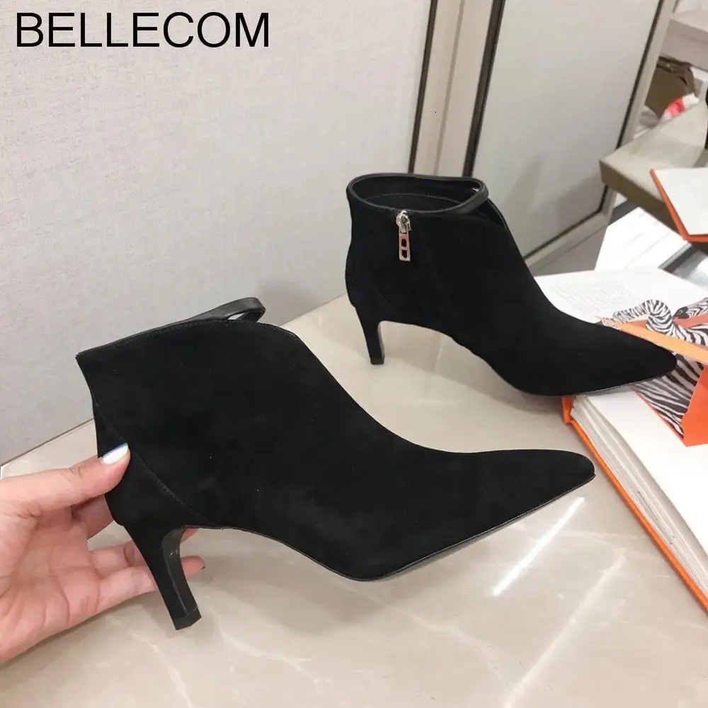 

BELLECOM Autumn and Winter New Type Female Dermal Duckbilled women Boots with High heels and Boots ladies shoes woman bottine