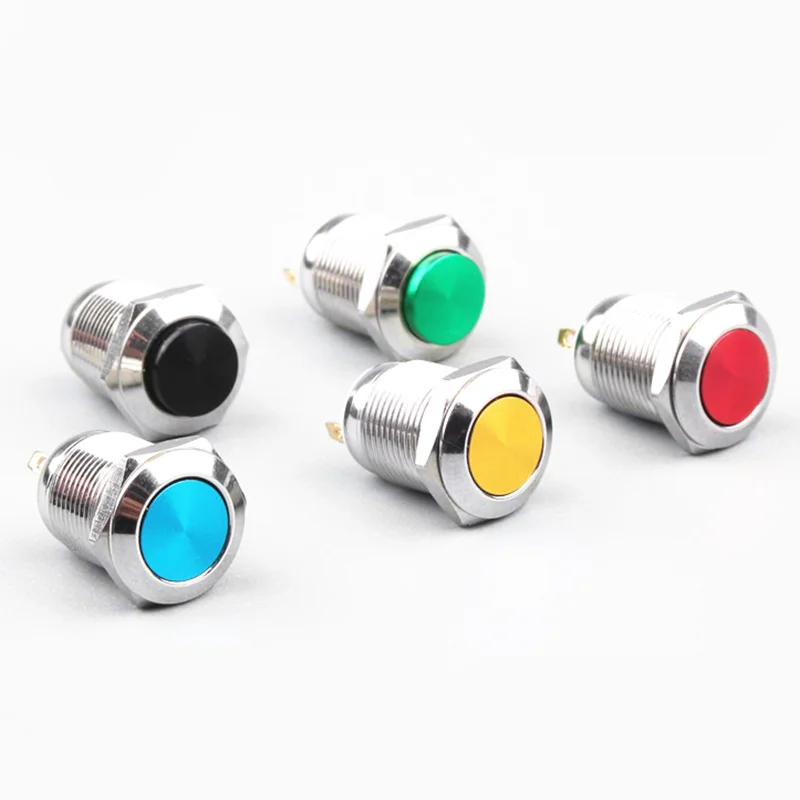 

1pc 12mm Metal Semi-oxidation push button Switch Flat/High round waterproof momentary reset 2pin terminal 5 Color
