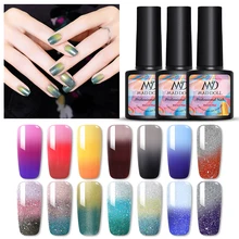 MAD DOLL 1 бутылка 8 мл меняющий цвет УФ Гель-лак блестки термальный гель для ногтей отмачиваемый Гель-лак для нейл-арта лак 14 цветов