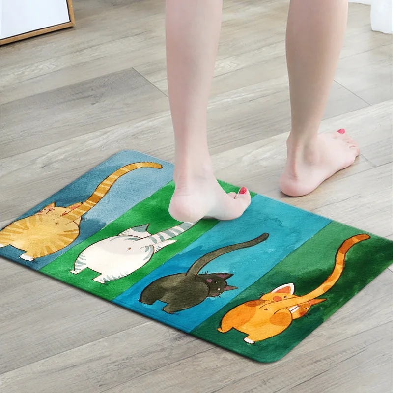 Cartoon Cats Welcome Floor Mats Watercolor Cat Printed Bathroom Carpets Doormats Bedroom Mat Tea Table Rubber No-slip Tapete Rug | Дом и сад
