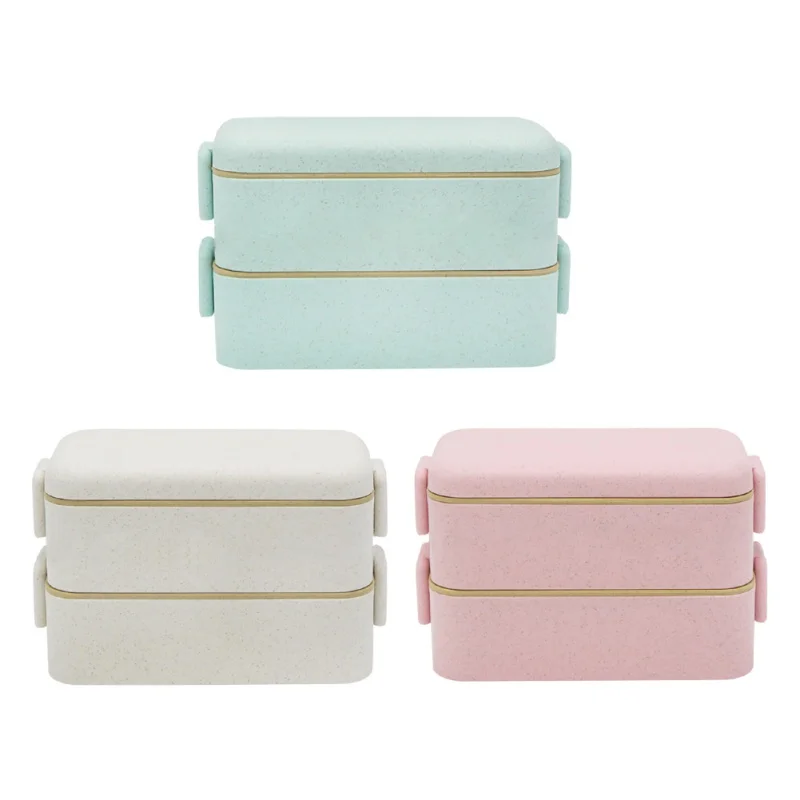 

Plastic Hand Held Food Lunch Container Household Portable Square Shape Concise Double Layer Microwave Lunch Box