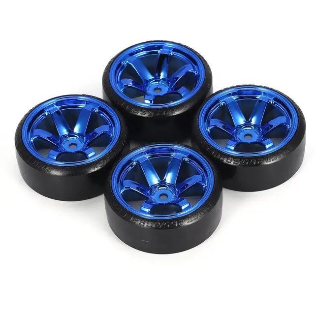 4Pcs RC Drifting Tire Set Hard Plastic Hard Tyre Set for  HSP Tamiya HPI RC On-road Vehicle Drifting Car Spare Parts Accs Blue