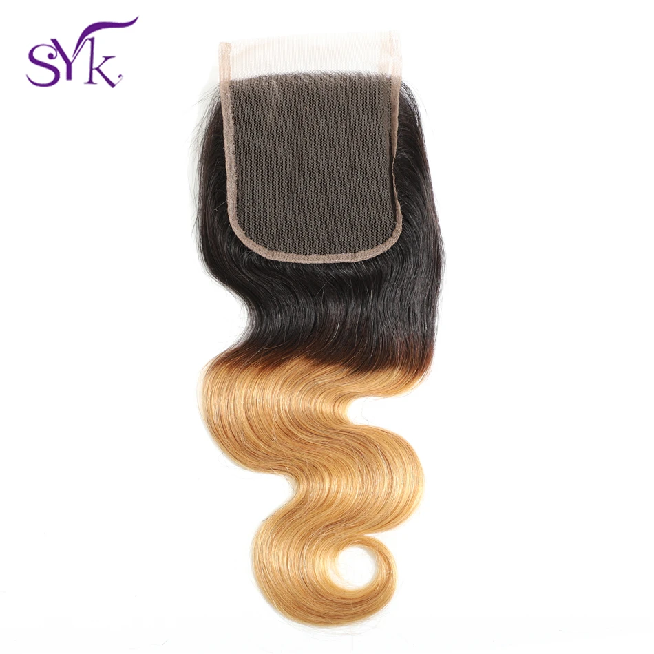 SYK Hair Ombre Lace Closure Brazilian Human Hair T1B/27 Body Wave Hair 4*4 Lace Closure Pre Colored Non Remy Hair Extensions