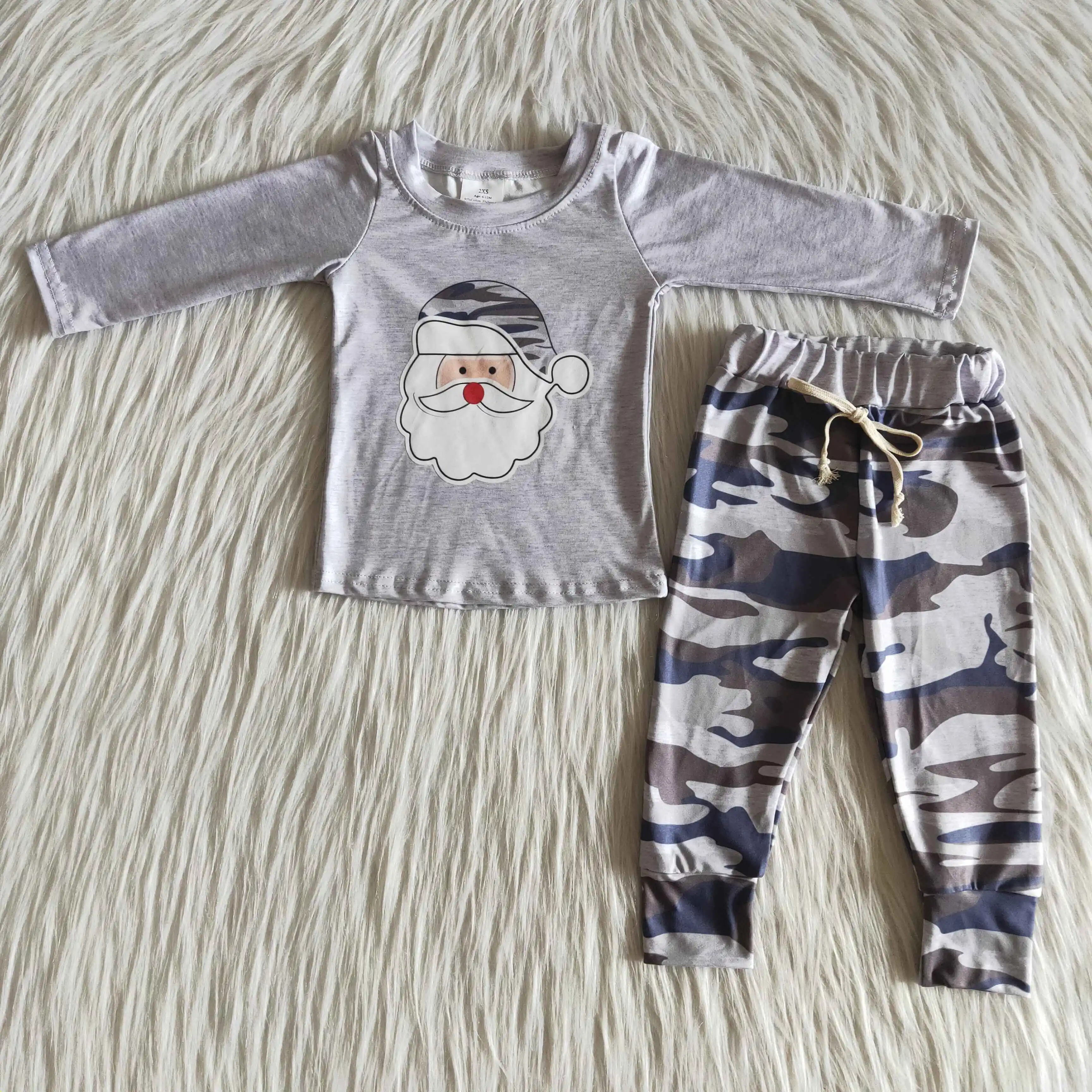 

RTS baby Toddler Boys Gray Shirt and long pants camo clothing sets Santa Claus Print Christmas boutique outfits