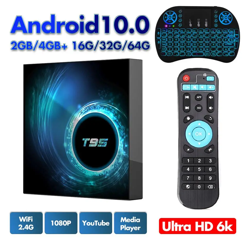 

2020 New T95 smart tv box android 10 HD 6k 4G 32G 64G 2.4G & 5G Wifi Bluetooth 5.0 Quad core set-top box YouTube media Player
