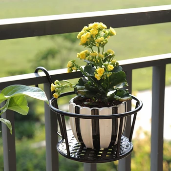 

Flower Rack Iron Structure Strong Bearing With Double Hooks Practical Hanging Type Storage Stand Durable Balcony Railing Garden
