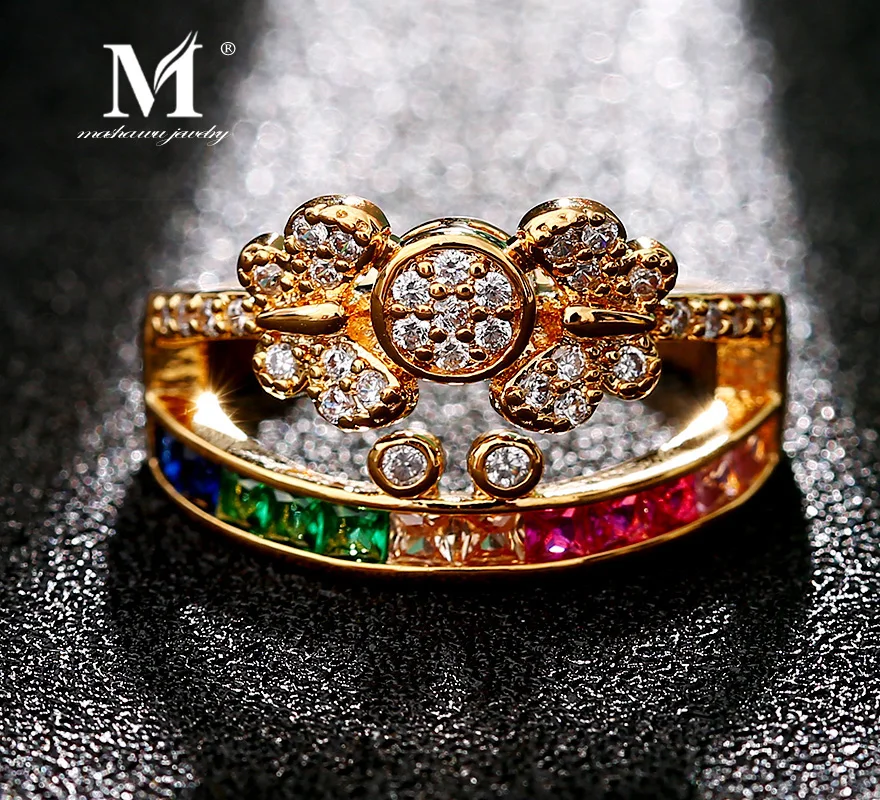 MASHAWU Fashion Rainbow Series Luxury Charm Cz Wedding Ring Rhinestones Size Women Party Jewelry Free Shipping | Украшения и