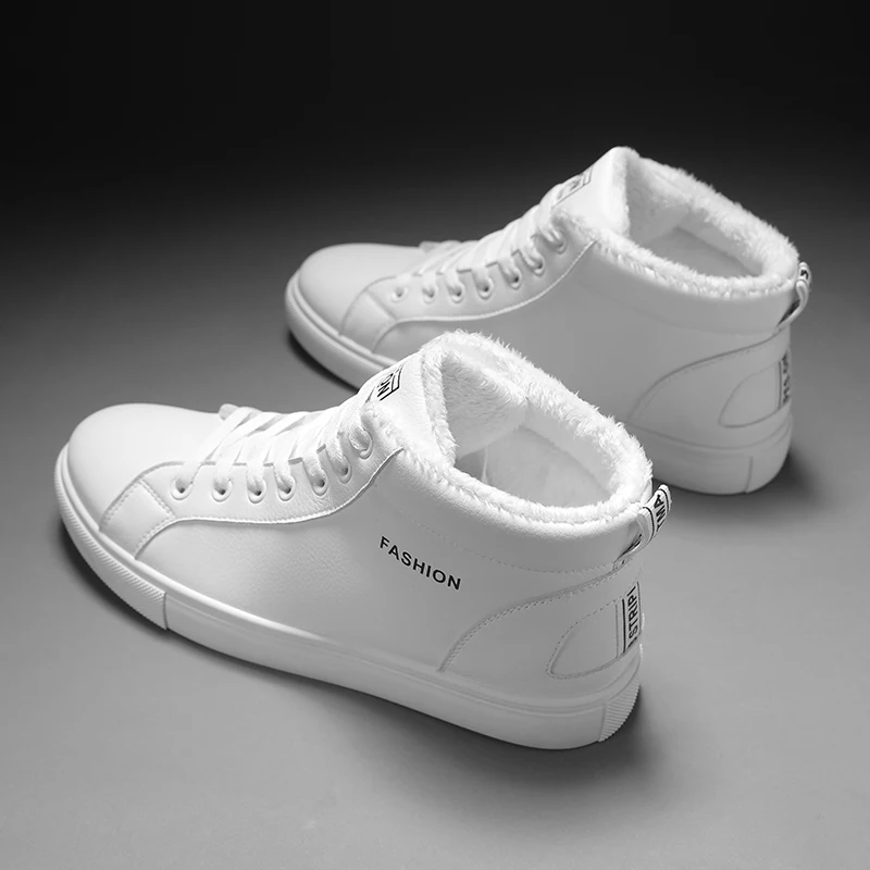 ERNESTNM/женские кроссовки; коллекция года; сезон осень-зима; плюшевая обувь с высоким берцем; белые кроссовки высокого качества из искусственной кожи на шнуровке; обувь, увеличивающая рост - Цвет: whiteplush
