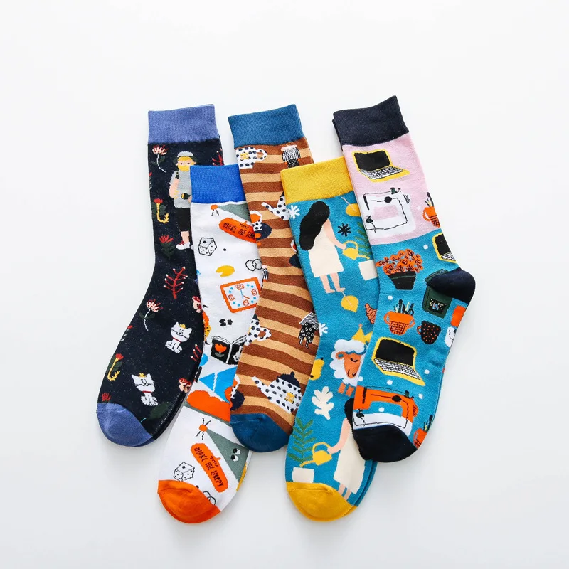Художественные креативные носки для пар; сезон осень; модные носки в стиле хип-хоп; унисекс; забавные носки с персонажами; дизайнерские носки-лодочки; подарок для мужчин