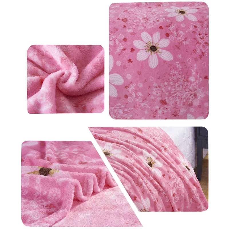 Comfortable Soft Blanket Pink Dandelion Pattern Thick Flannel Sofa Blanket Bed Sofa / Bed / Sofa / Car Multi-Purpose