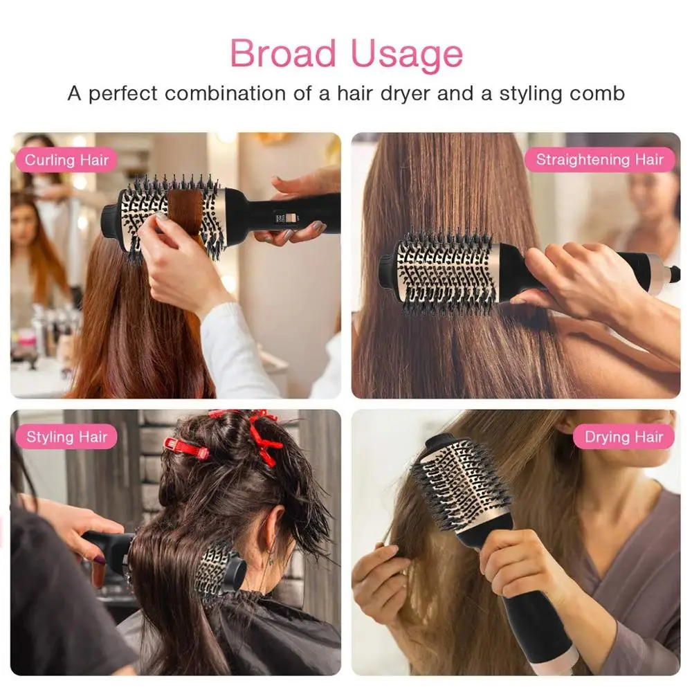 2 in 1 Gold One Step Hair Dryer Brush And Volumizer Anti-scald Hair Straightener&Curler Negative Ions For Wet Dry Hot Air Brush 5