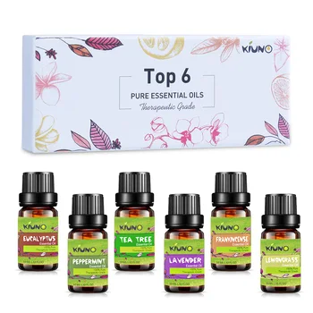 

KIUNO 10ml 6Pcs Gift Set Pure Essential Oils Diffuser Humidifier Massage Aroma Orange Peppermint Patchouli Lavender Lemon Olis