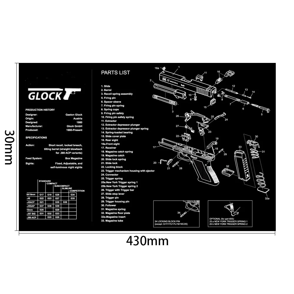 Целеуказатель Glock резиновые перчатки для уборки мат 1" x 11" водонепроницаемая Нескользящая Чистящая салфетка с диаграммой деталей и инструкциями Armorers Bench RL37-0082
